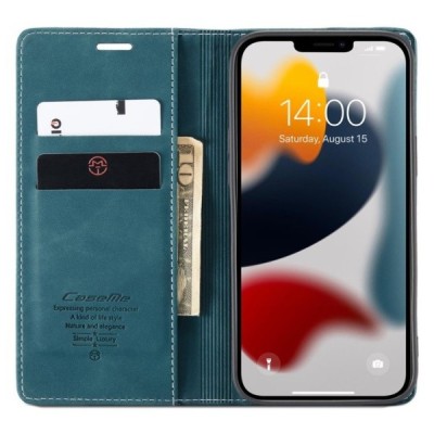 Apple iPhone 13 Pro Max CaseMe Retro solīds atvēramais ādas zaļš maciņš - maks | Vacins.lv