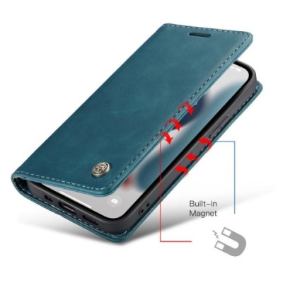 Apple iPhone 13 Pro Max CaseMe Retro solīds atvēramais ādas zaļš maciņš - maks | Vacins.lv