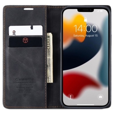 Apple iPhone 13 Pro CaseMe Retro solīds atvēramais ādas melns maciņš - maks | Vacins.lv