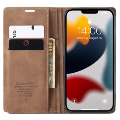 Apple iPhone 13 Pro CaseMe Retro solīds atvēramais ādas gaiši brūns maciņš - maks | Vacins.lv
