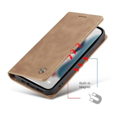 Apple iPhone 13 Pro CaseMe Retro solīds atvēramais ādas gaiši brūns maciņš - maks | Vacins.lv