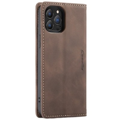 Apple iPhone 13 Pro CaseMe Retro solidus atverčiamas tamsiai rudas odinis dėklas - knygutė | Priedai.lt