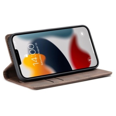Apple iPhone 13 Pro CaseMe Retro solidus atverčiamas tamsiai rudas odinis dėklas - knygutė | Priedai.lt
