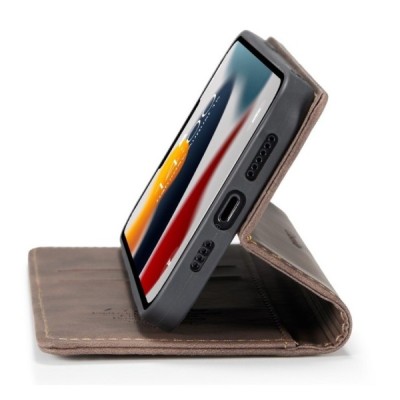 Apple iPhone 13 Pro CaseMe Retro solidus atverčiamas tamsiai rudas odinis dėklas - knygutė | Priedai.lt