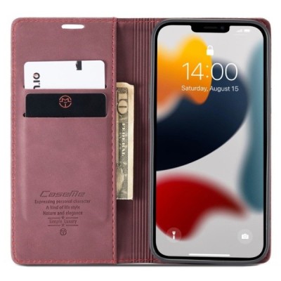 Apple iPhone 13 Pro CaseMe Retro solīds atvēramais ādas bordo maciņš - maks | Vacins.lv