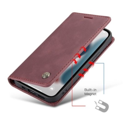 Apple iPhone 13 Pro CaseMe Retro solīds atvēramais ādas bordo maciņš - maks | Vacins.lv