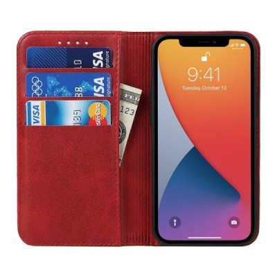 Apple iPhone 13 Mini „Split“ raudonas odinis atverčiamas dėklas - knygutė | Priedai.lt