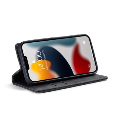 Apple iPhone 13 Mini CaseMe Retro solidus atverčiamas juodas odinis dėklas - knygutė | Priedai.lt