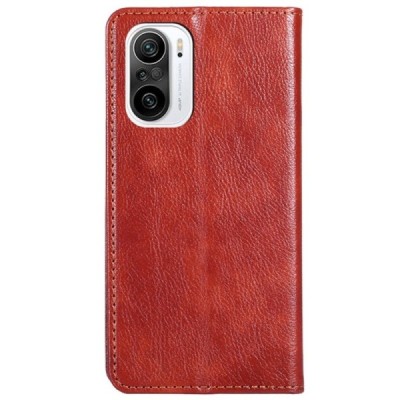 Xiaomi Poco F3 (Mi 11i) Solīds brūns ādas atvērams maciņš | Vacins.lv