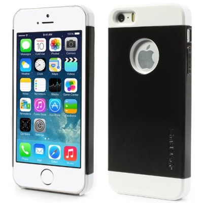 Juodas su baltomis „VERUS“ išskaidomas plastikinis Apple iPhone SE (5, 5s) dėklas / Priedai.lt