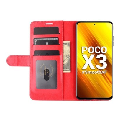 Xiaomi Poco X3 (X3 Pro) atvēramais ādas sarkans maciņš, grāmata (maks) | Vacins.lv