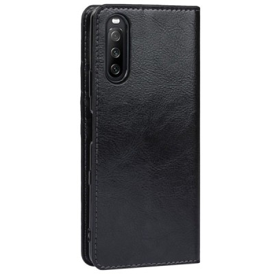 Sony Xperia 10 III Solīds melns ādas atvērams maciņš | Vacins.lv