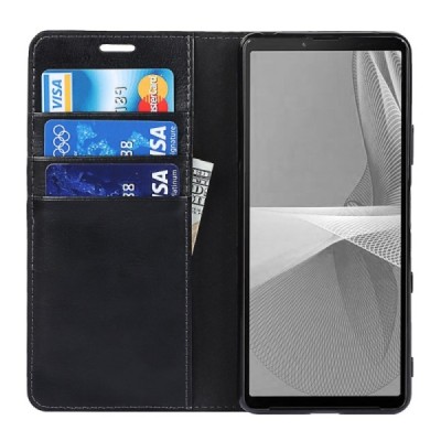 Sony Xperia 10 III Solīds melns ādas atvērams maciņš | Vacins.lv