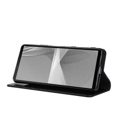 Sony Xperia 10 III Solīds melns ādas atvērams maciņš | Vacins.lv