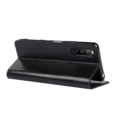 Sony Xperia 10 III Solīds melns ādas atvērams maciņš | Vacins.lv