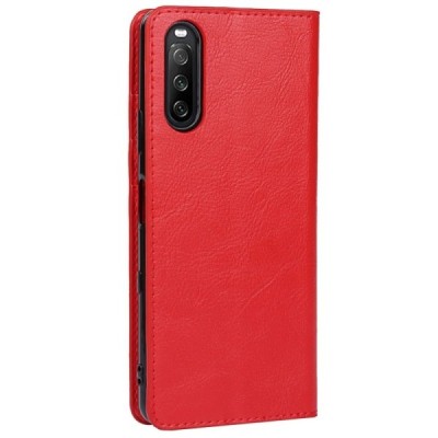 Sony Xperia 10 III Solīds sarkans ādas atvērams maciņš | Vacins.lv