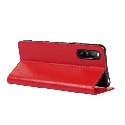 Sony Xperia 10 III Solīds sarkans ādas atvērams maciņš | Vacins.lv