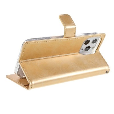 Mercury Blue Moon atverčiamas Apple iPhone 13 Pro Max auksinis odinis dėklas - piniginė | Priedai.lt