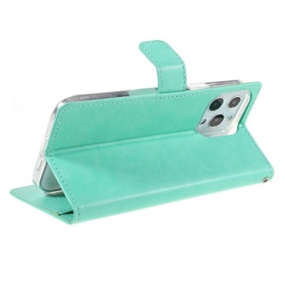 Mercury Blue Moon atverčiamas Apple iPhone 13 Pro Max mėtinis odinis dėklas - piniginė | Priedai.lt