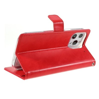 Mercury Blue Moon atverčiamas Apple iPhone 13 Pro raudonas odinis dėklas - piniginė | Priedai.lt