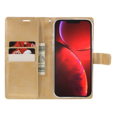 Mercury Blue Moon Apple iPhone 13 Pro atvērams zelta ādas maciņš - maks | Vacins.lv