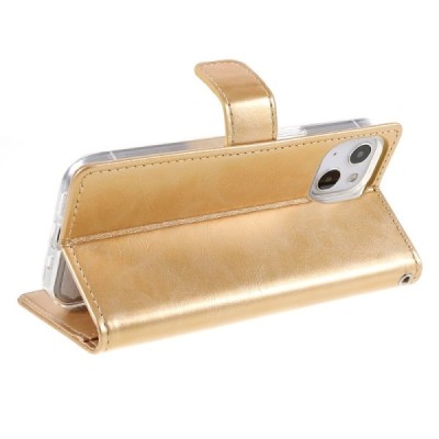 Mercury Blue Moon atverčiamas Apple iPhone 13 auksinis odinis dėklas - piniginė | Priedai.lt