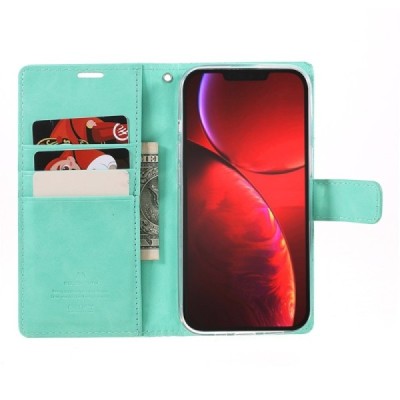 Mercury Blue Moon atverčiamas Apple iPhone 13 mėtinis odinis dėklas - piniginė | Priedai.lt