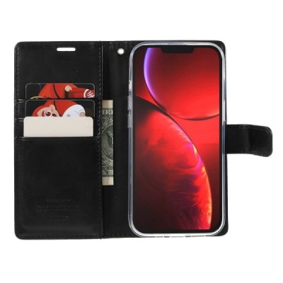 Mercury Blue Moon atverčiamas Apple iPhone 13 Mini juodas odinis dėklas - piniginė | Priedai.lt