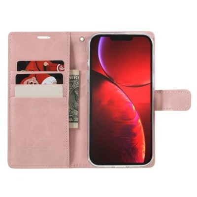 Mercury Blue Moon atverčiamas Apple iPhone 13 Mini šviesiai rožinis odinis dėklas - piniginė | Priedai.lt