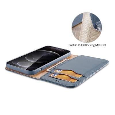 „Dux Ducis“ Hivo serijos Apple iPhone 13 Pro Max šviesiai mėlynas odinis atverčiamas dėklas | Priedai.lt