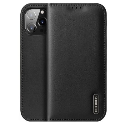 Apple iPhone 13 Pro „Dux Ducis“ Hivo sērijas melns ādas atvērams maciņš | Vacins.lv