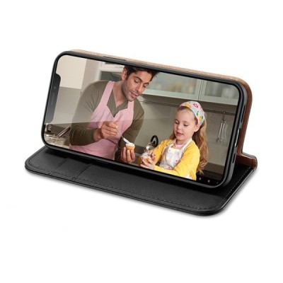 Apple iPhone 13 Pro „Dux Ducis“ Hivo sērijas melns ādas atvērams maciņš | Vacins.lv