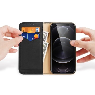 Apple iPhone 13 Pro „Dux Ducis“ Hivo sērijas melns ādas atvērams maciņš | Vacins.lv