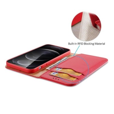 Apple iPhone 13 Pro „Dux Ducis“ Hivo sērijas sarkans ādas atvērams maciņš | Vacins.lv