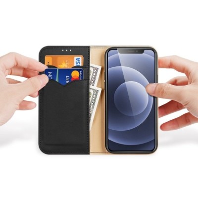 Apple iPhone 13 „Dux Ducis“ Hivo sērijas melns ādas atvērams maciņš | Vacins.lv