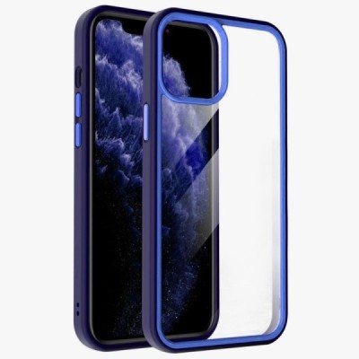 Apple iPhone 13 Pro „X-Level“ Colorful silikoninis skaidrus permatomas dėklas su mėlynu rėmeliu | Priedai.lt