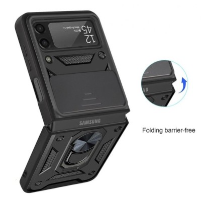 Sustiprintos apsaugos „Kickstand“ Samsung Galaxy Z Flip3 (F711) juodas kieto silikono (TPU) ir plastiko dėklas | Priedai.lt