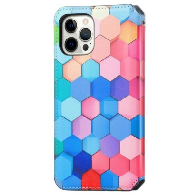 Apple iPhone 13 Pro Max atverčiamas spalvotas „Caseneo“ Honeycomb odinis dėklas - knygutė | Priedai.lt