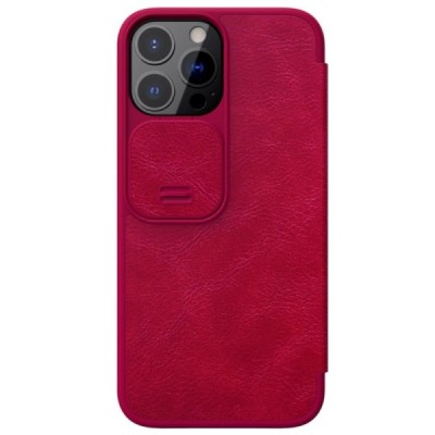 Prabangus „Nillkin“ Qin Pro serijos raudonas odinis atverčiamas Apple iPhone 13 Pro Max dėklas | Priedai.lt