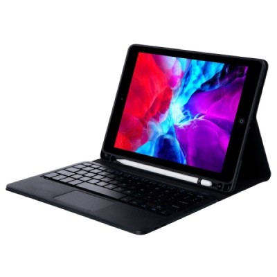 Apple iPad 9.7" 2017 (iPad 9.7" 2018) atverčiamas juodas odinis dėklas su bluetooth belaide klaviatūra | Priedai.lt