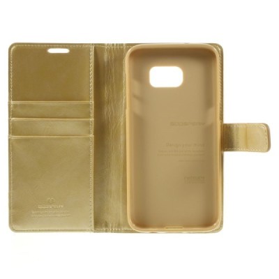 Mercury Blue Moon atverčiamas Samsung Galaxy S7 Edge (G935) auksinis odinis dėklas - piniginė | Priedai.lt