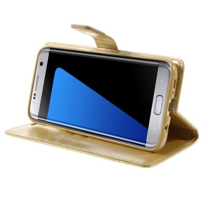 Mercury Blue Moon atverčiamas Samsung Galaxy S7 Edge (G935) auksinis odinis dėklas - piniginė | Priedai.lt