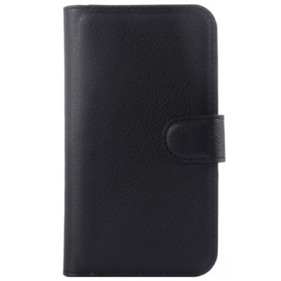 Samsung Galaxy Xcover 3 (G388) atvēramais melns ādas Litchi maciņš (maks) | Vacins.lv