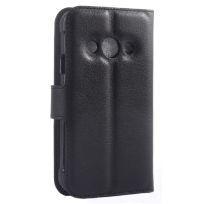 Samsung Galaxy Xcover 3 (G388) atverčiamas juodas odinis Litchi dėklas - piniginė | Priedai.lt