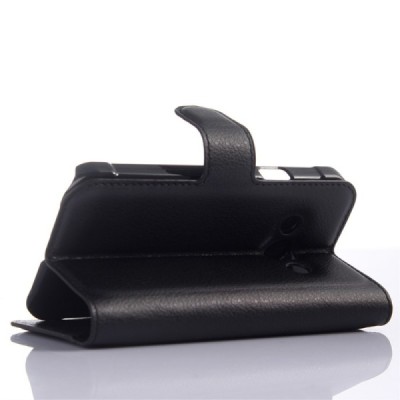 Samsung Galaxy Xcover 3 (G388) atverčiamas juodas odinis Litchi dėklas - piniginė | Priedai.lt