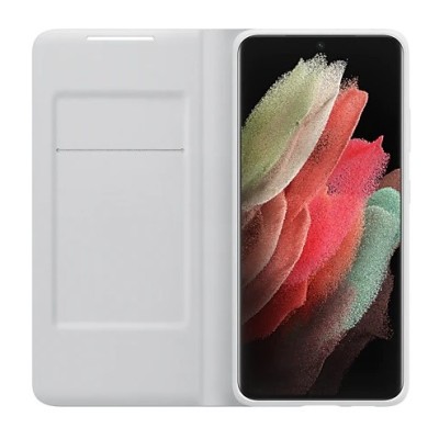 Samsung Galaxy S21 Ultra (G998B) oficiāls Smart Led View Cover atvērams gaiši pelēks maciņš (maks) | Vacins.lv