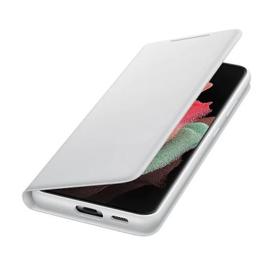 Samsung Galaxy S21 Ultra (G998B) oficiāls Smart Led View Cover atvērams gaiši pelēks maciņš (maks) | Vacins.lv