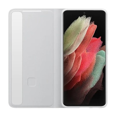 Samsung Galaxy S21 Ultra (G998B) originalus Smart Clear View Cover (EF-ZG998CJEGEE) atverčiamas šviesiai pilkas dėklas - knygutė