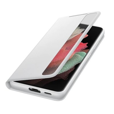 Samsung Galaxy S21 Ultra (G998B) originalus Smart Clear View Cover (EF-ZG998CJEGEE) atverčiamas šviesiai pilkas dėklas - knygutė