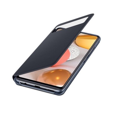 Samsung Galaxy A42 5G oficiāls S View Wallet Cover atvērams melns maciņš (maks) | Vacins.lv